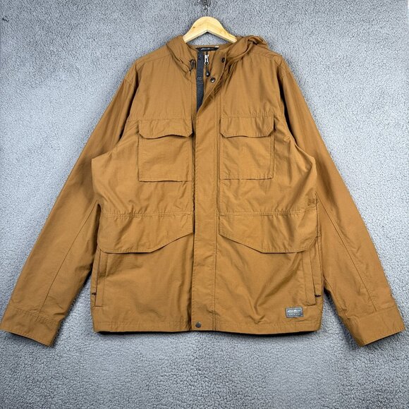 Eddie Bauer Jacket Mens Size TXL Brown Lightweight Everson Parka Full Zip Hooded - Picture 1 of 16